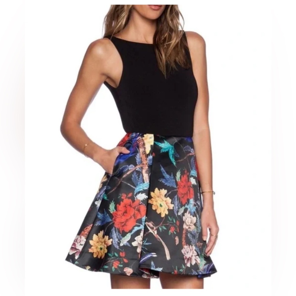 Alice + Olivia Amabel Bird & Floral Print Fit & Flare Dress – Size 4